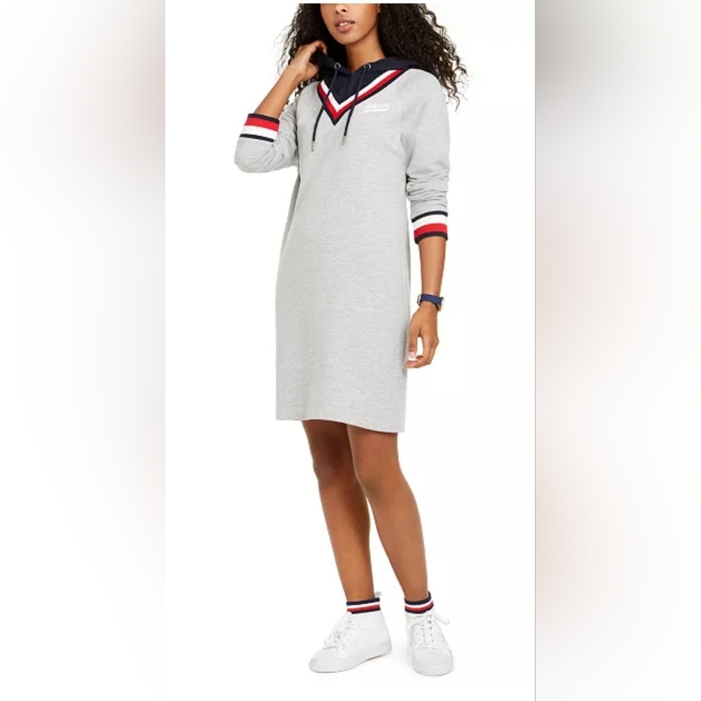 Tommy Hilfiger Gray Dress with Red and Blue Accents